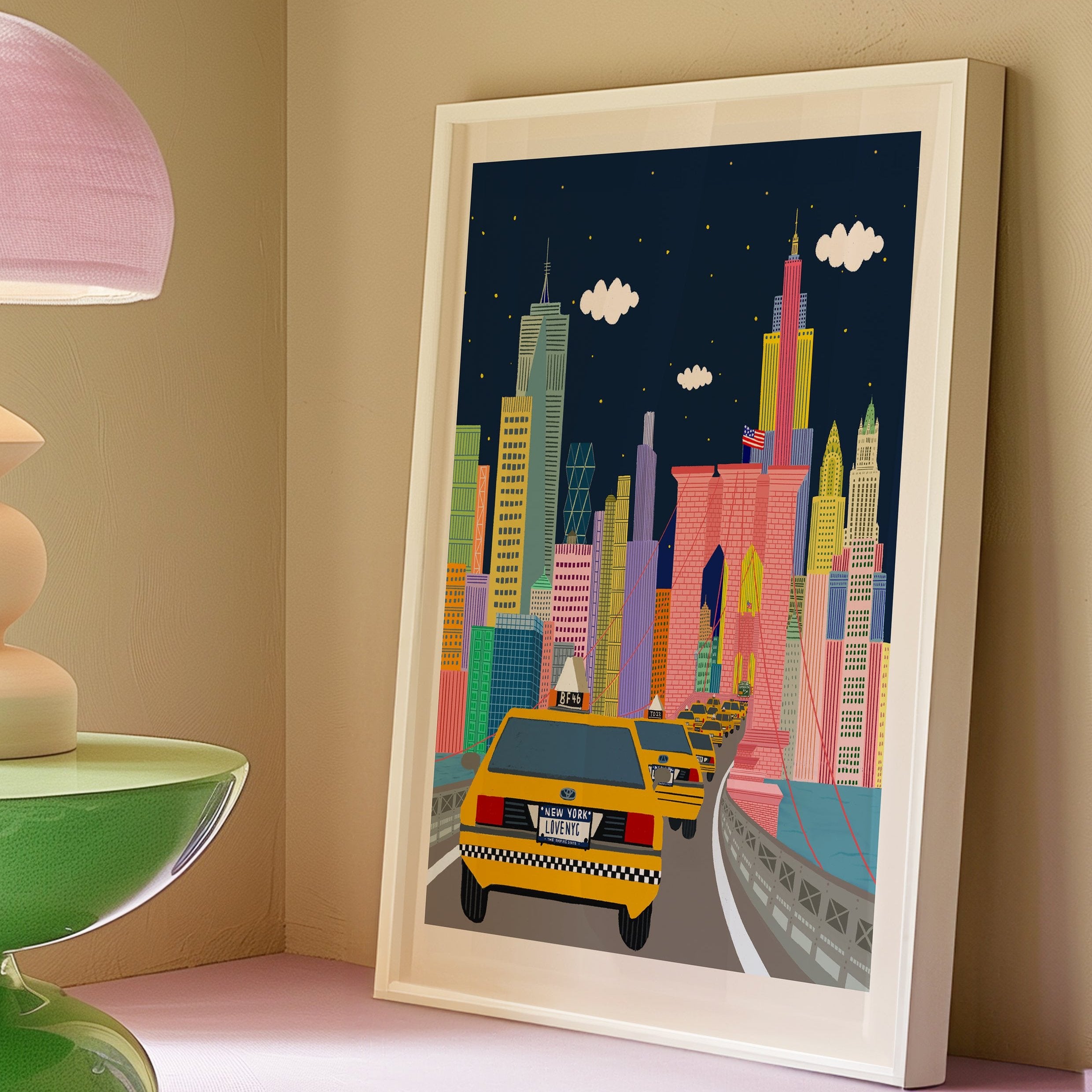 NYC TAXI Art print / Brooklyn brige art print/NYC art print/New York illustration /New York print wall art/art print New York/NYC/NYC art/ New York art/NEW YORK/NEW YORK