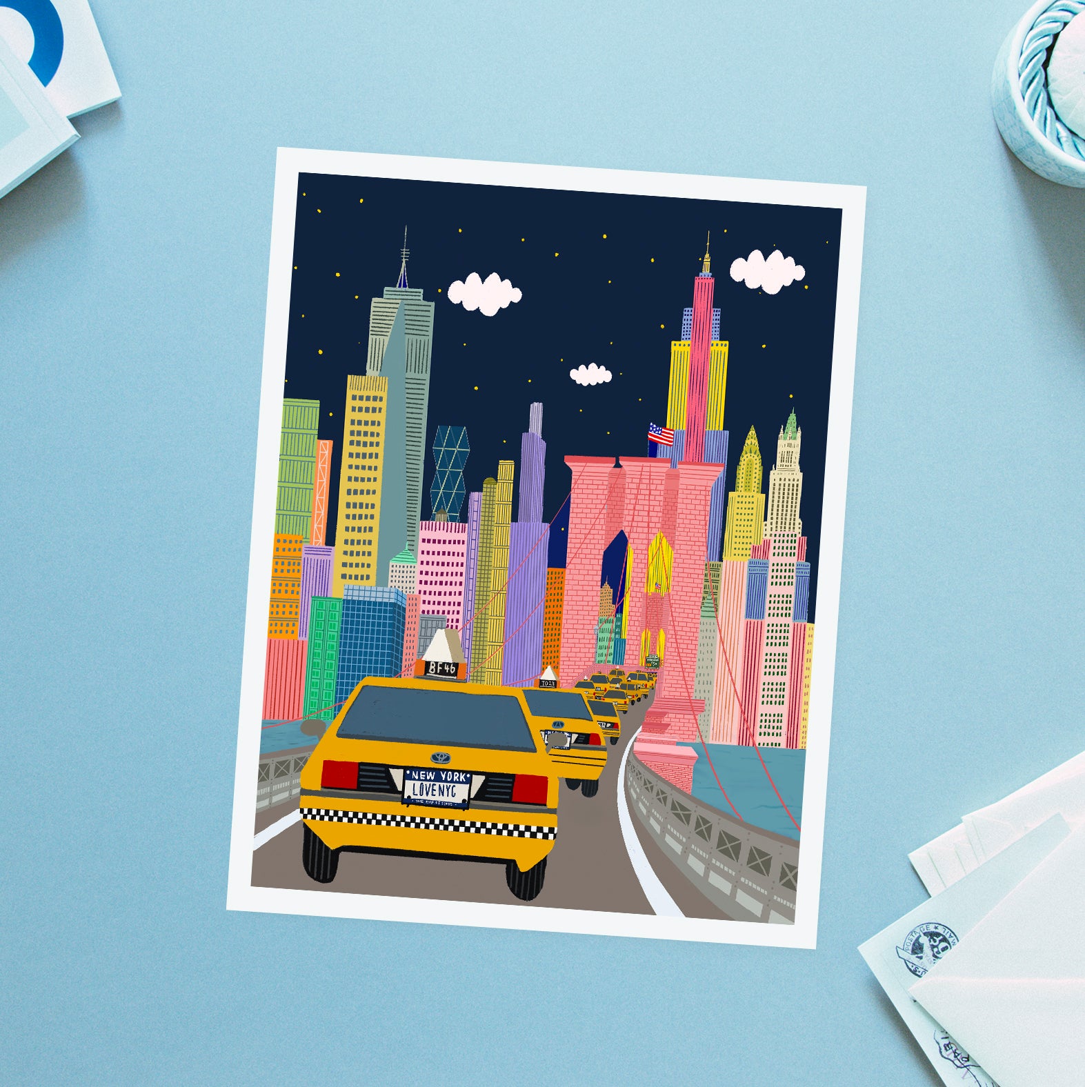 NYC TAXI Art print / Brooklyn brige art print/NYC art print/New York illustration /New York print wall art/art print New York/NYC/NYC art/ New York art/NEW YORK/NEW YORK